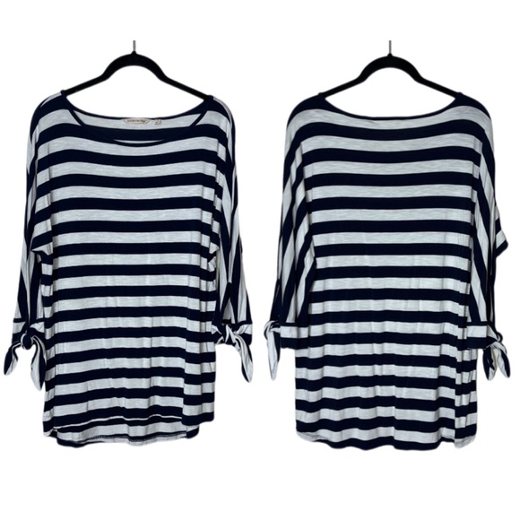 Soft Surroundings Adrift Top Women's medium Nautical Navy White Stripe # 2AG33 - Picture 3 of 16